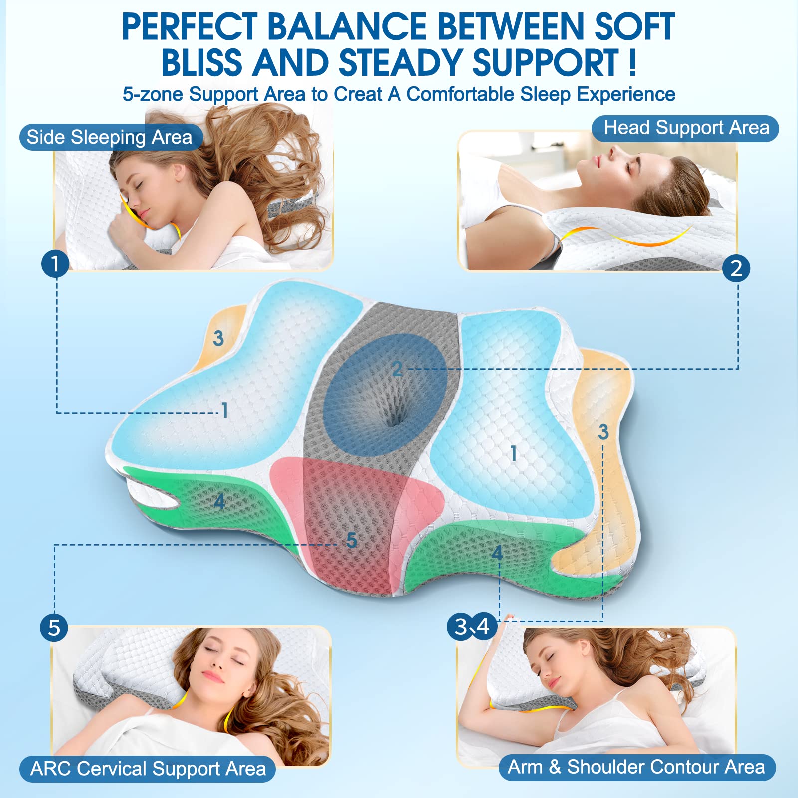 CHxxy neck support pillow for back side stomach sleepers