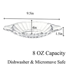 Stacked 8oz clear glass banana split bowls for storage