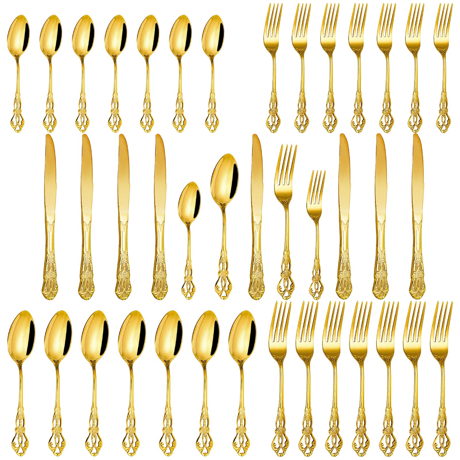 Service for 8 gold cutlery set for family dinners and events