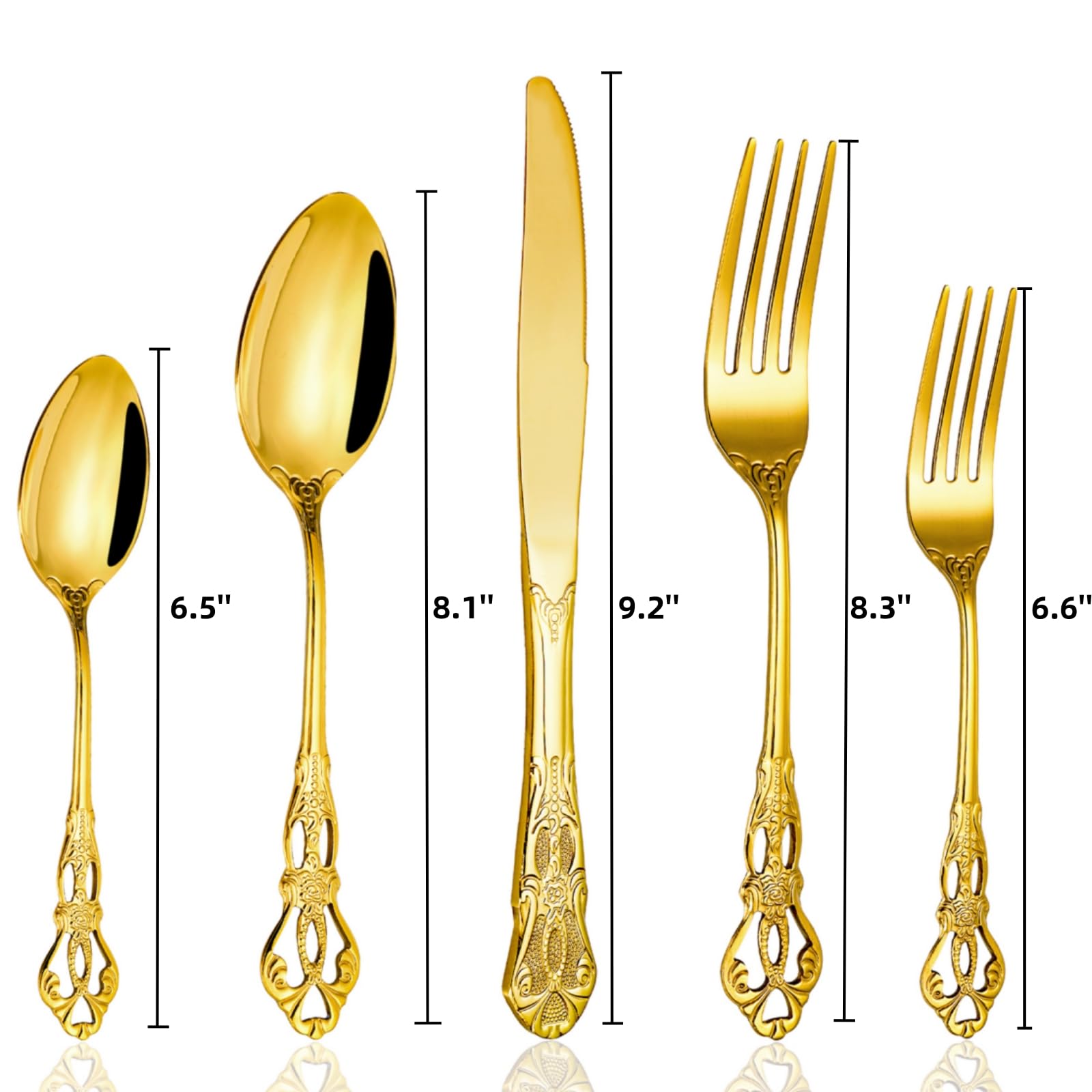 Gold stainless steel flatware set for eight with mirror polished finish