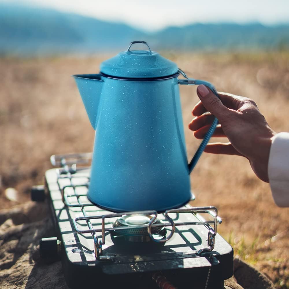 Lightweight durable enamelware coffee pot for home and outdoors