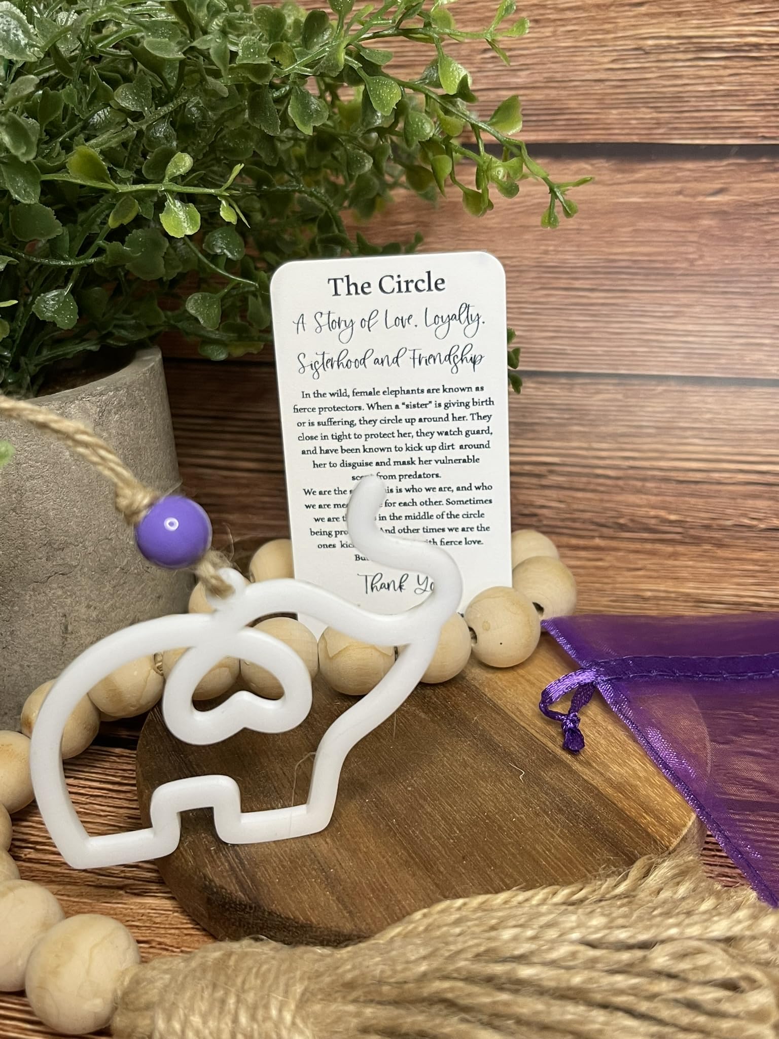 Circle elephant ornament purple bead with gift bag