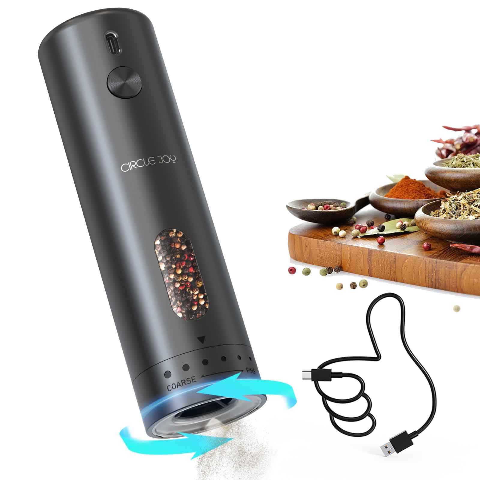 CIRCLE JOY electric pepper grinder external coarseness adjustment