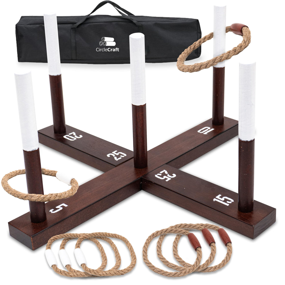 CircleCraft Ring Toss Game wooden set with 6 rope rings