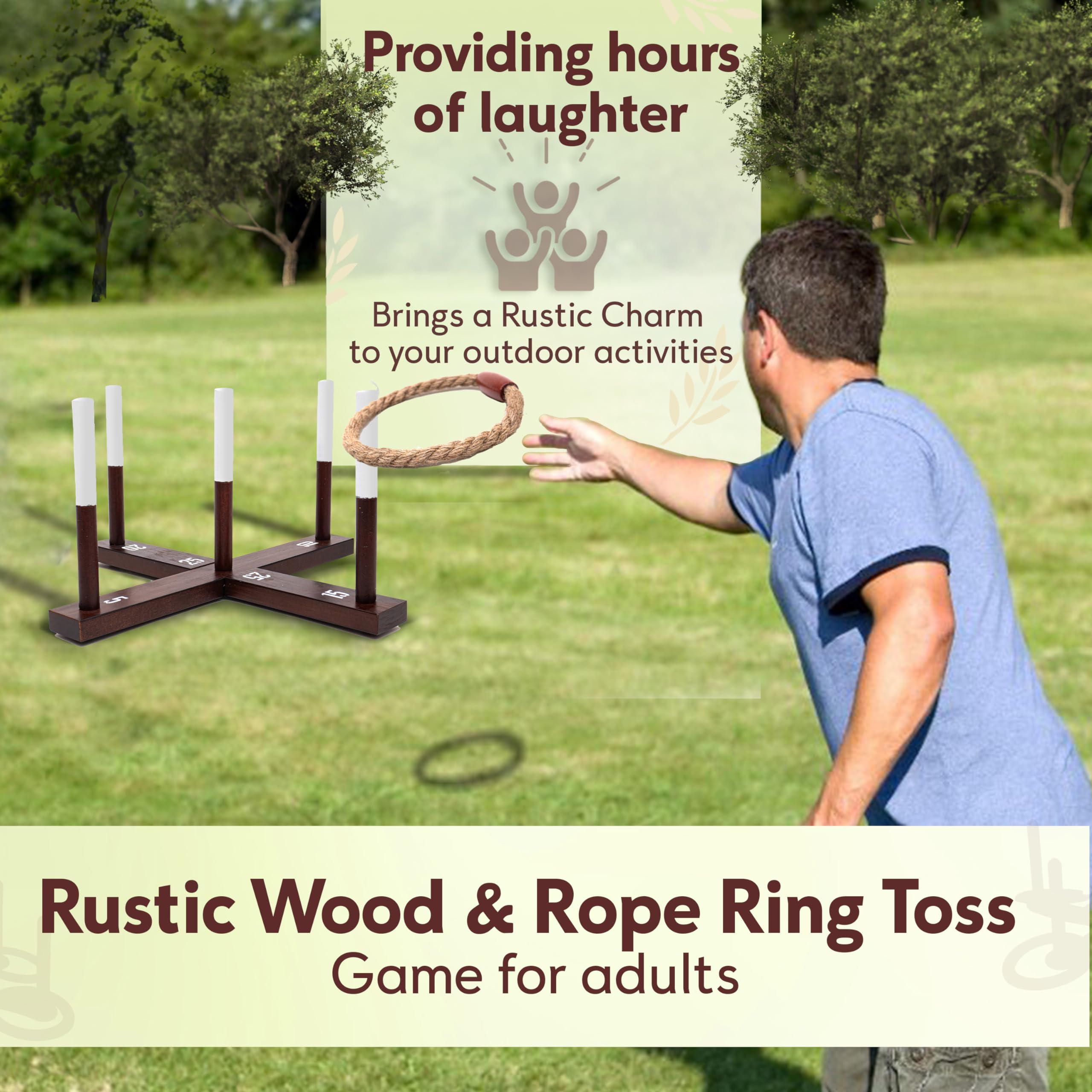 Six vintage style brown and white rope rings for ring toss