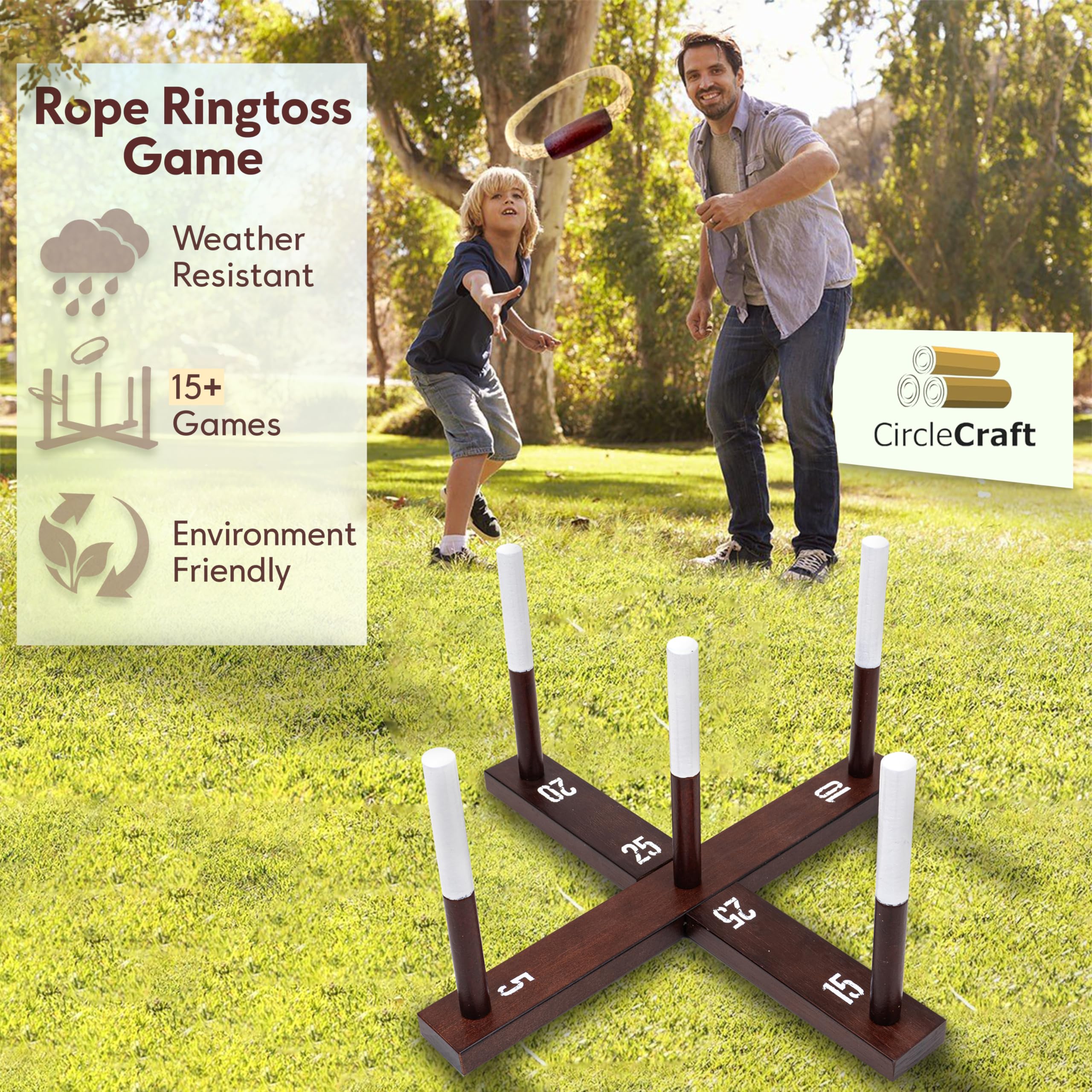 Camping and beach friendly outdoor ring toss game