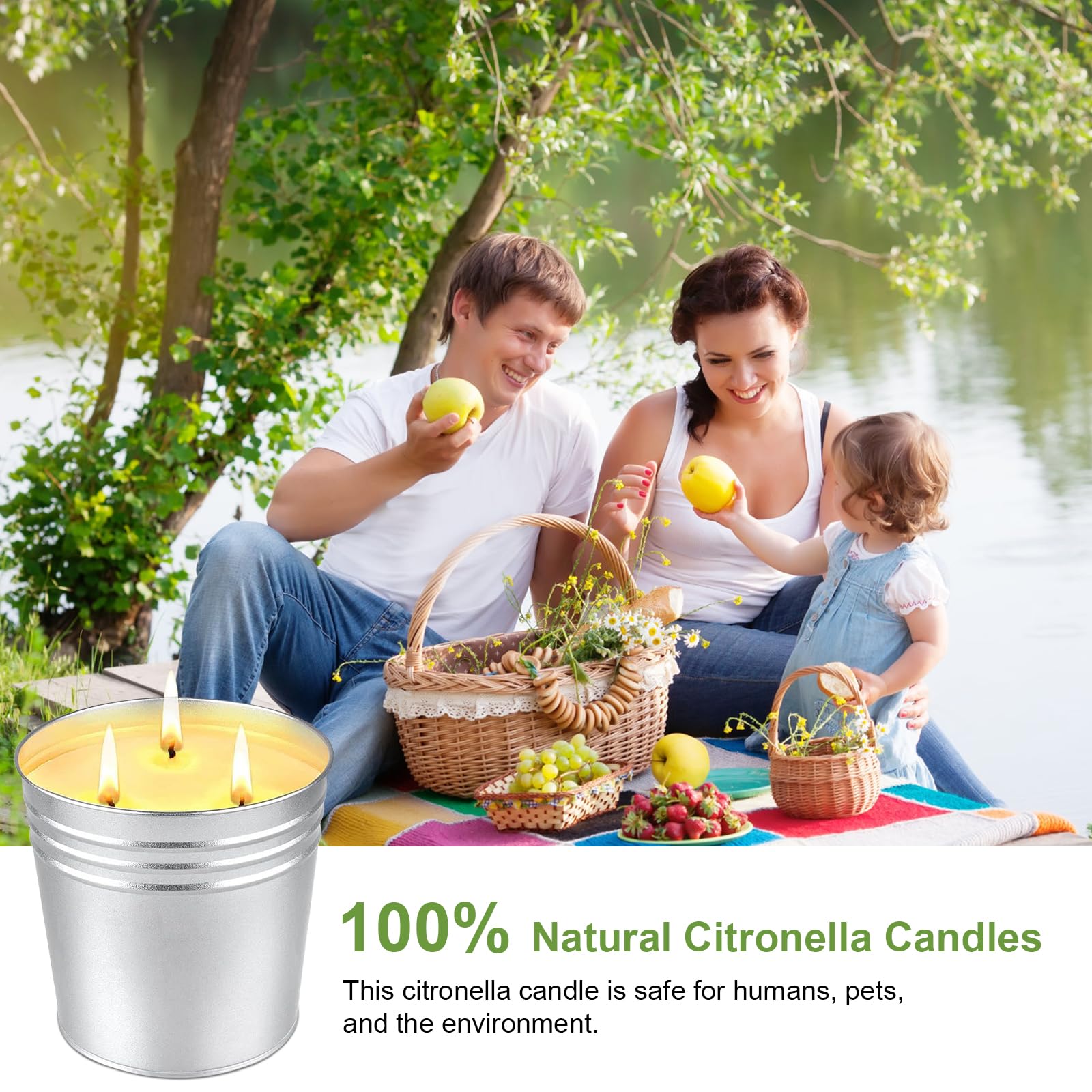 Citronella candle tin with lemongrass scent for outdoor use