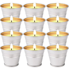 Citronella Candles Outdoor 12 Pack 2oz Buckets on patio