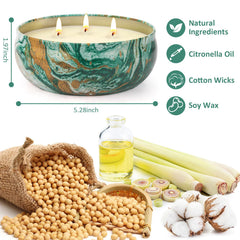 large 3-wick soy wax citronella candle tin outdoor