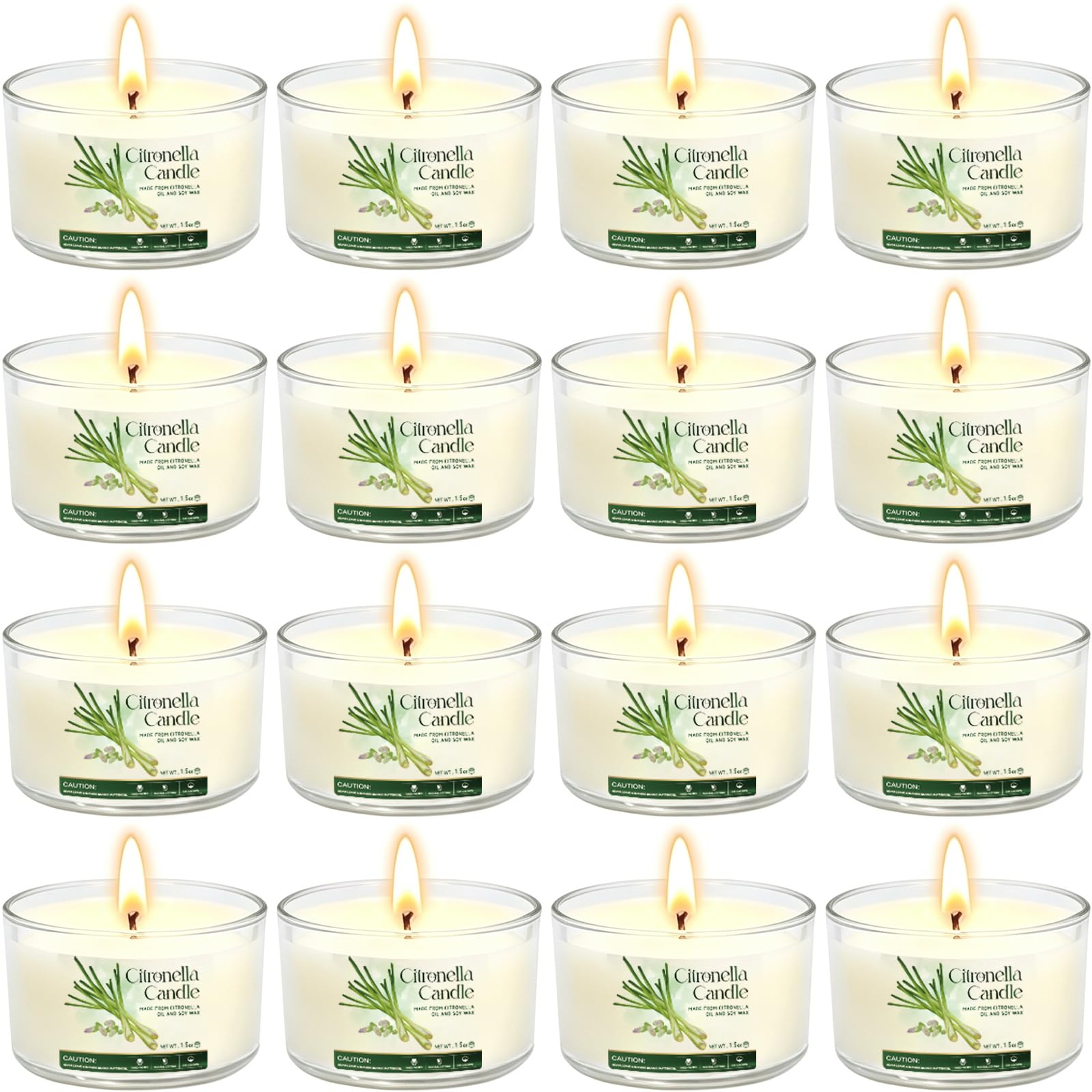 Citronella candles outdoor 16 pack in clear acrylic jars