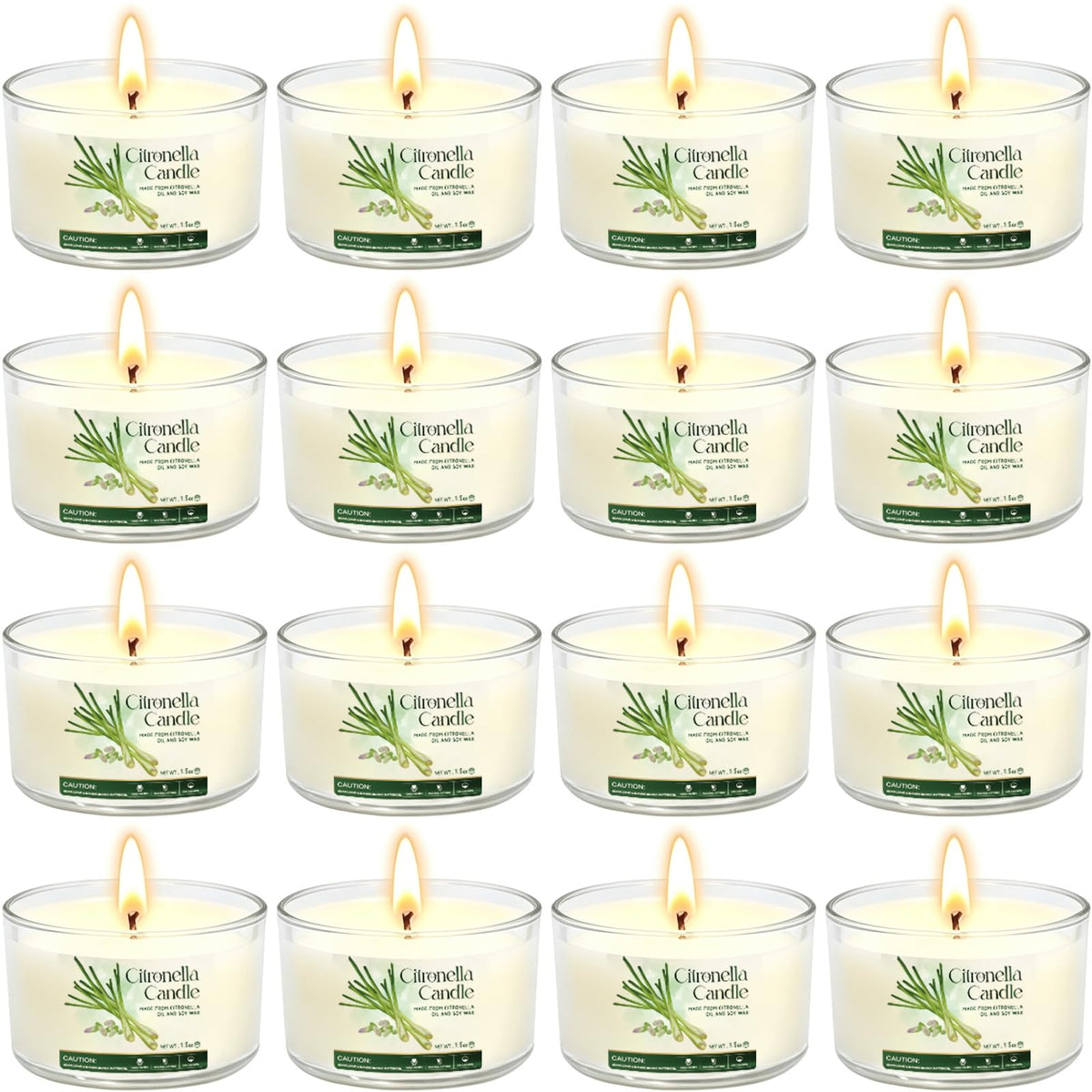 Citronella candles outdoor 16 pack in clear acrylic jars