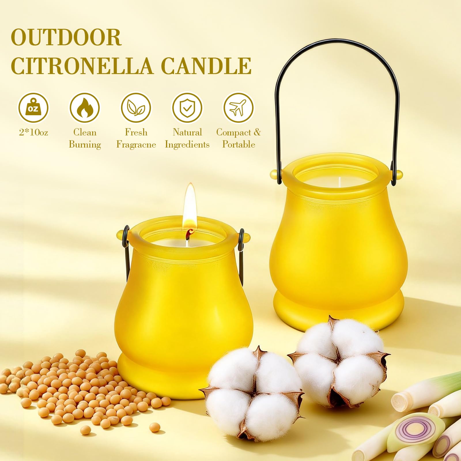 Two 10oz jars outdoor citronella candles with lemongrass