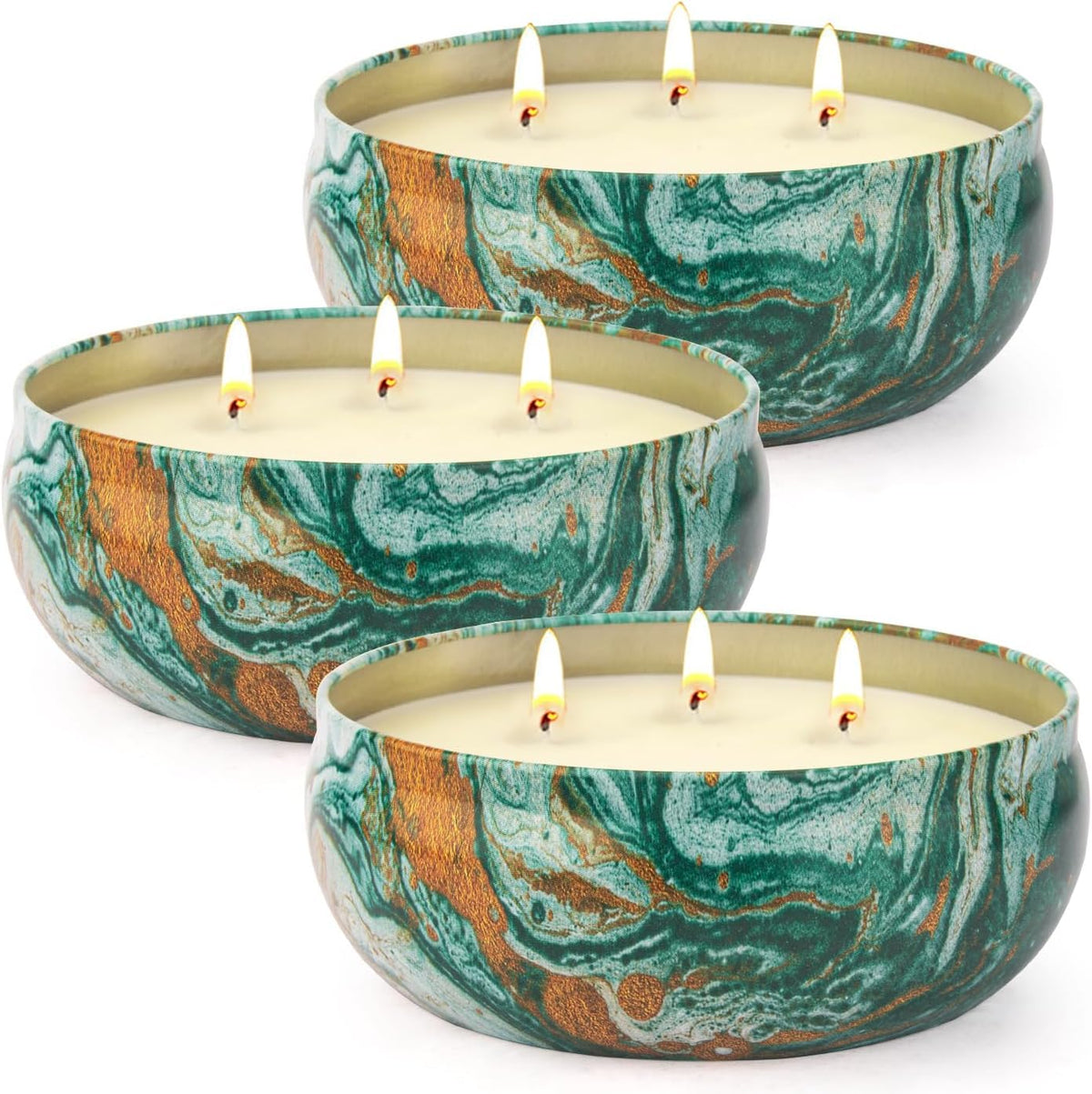 three 14oz citronella outdoor candles in a 3pack tin