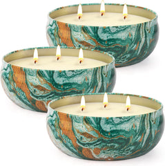 three 14oz citronella outdoor candles in a 3pack tin