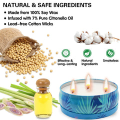 Three wick citronella candle tin designed for garden use