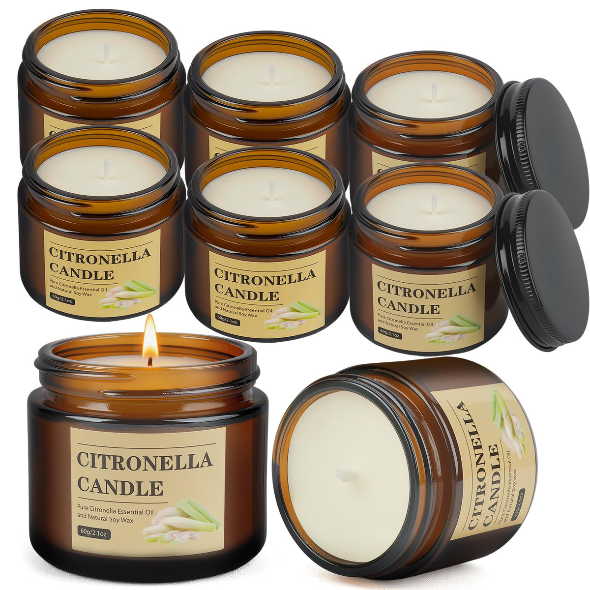 Amber glass jar citronella candle outdoor 8 pack