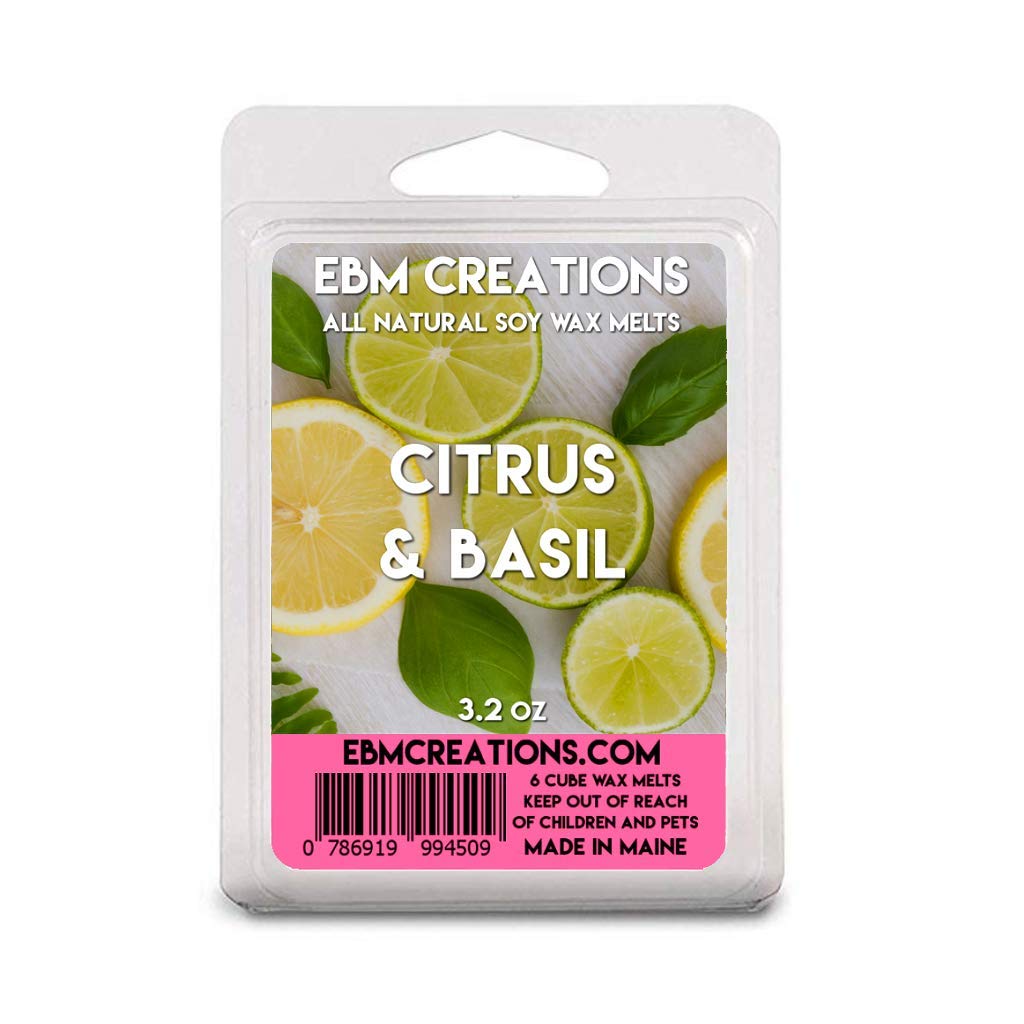 Citrus & Basil soy wax melts in a 6 cube clamshell 3.2 oz