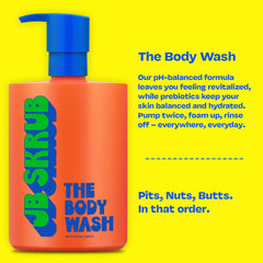 Mess-free pump dispenser shown on JB SKRUB bottle
