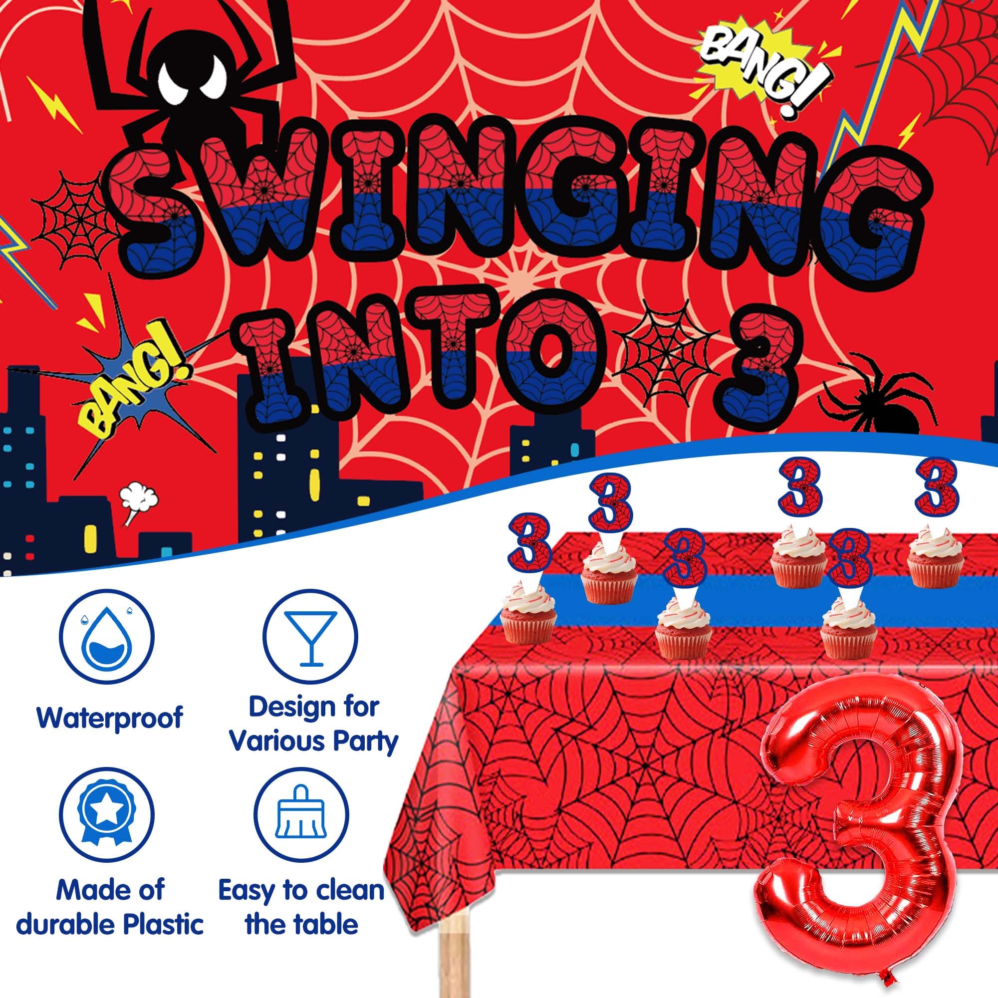 Balloon designs include POW and bang for spider web theme