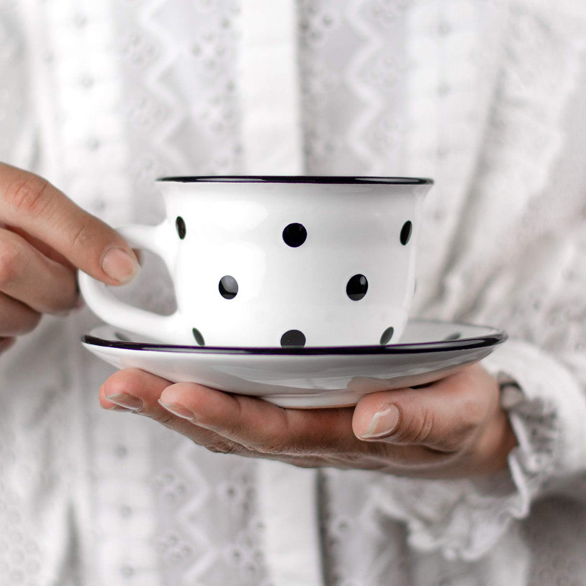 City to Cottage polka dot ceramic teacup