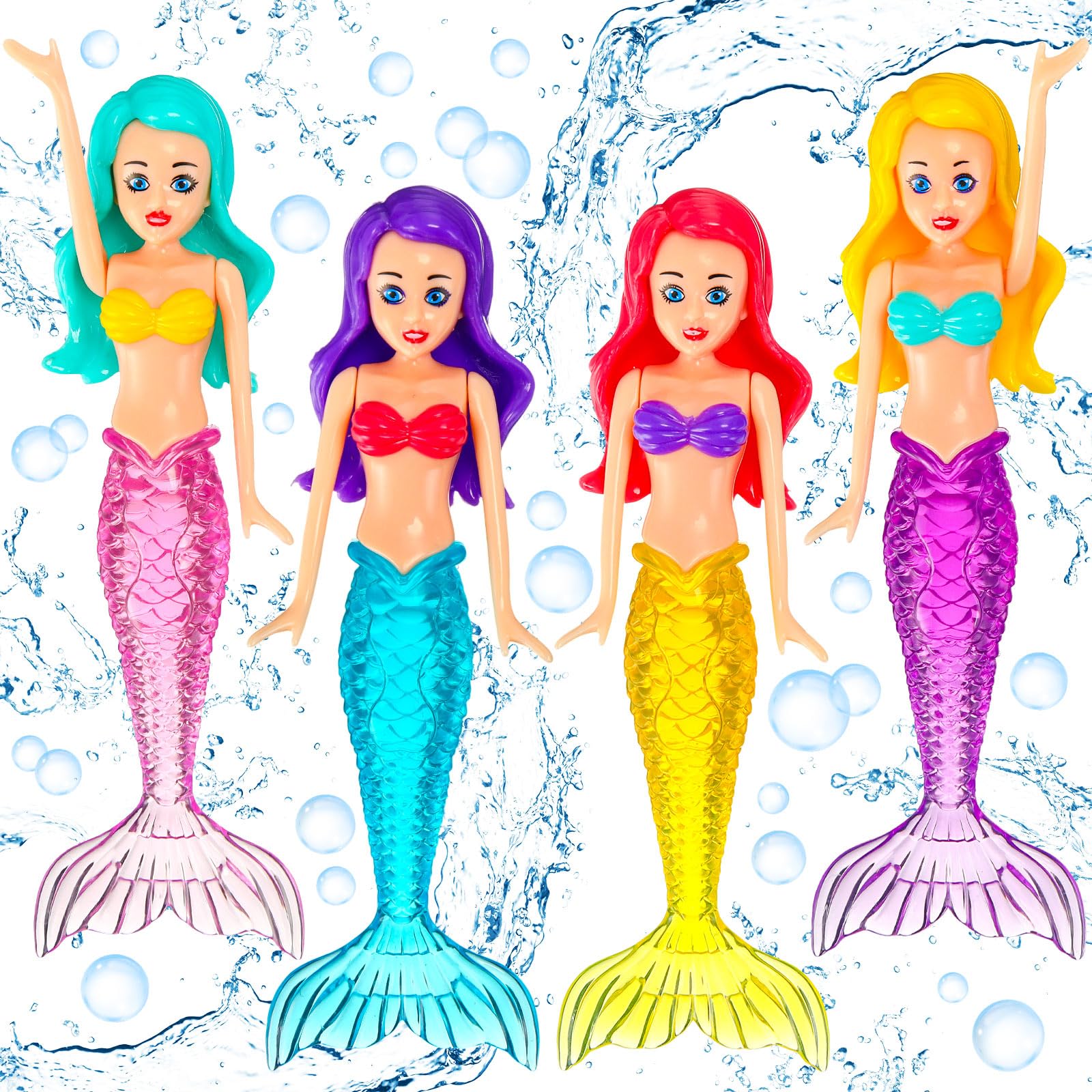 Civaner 4 Pcs Mermaid Bath Pool Toys four colored mermaids
