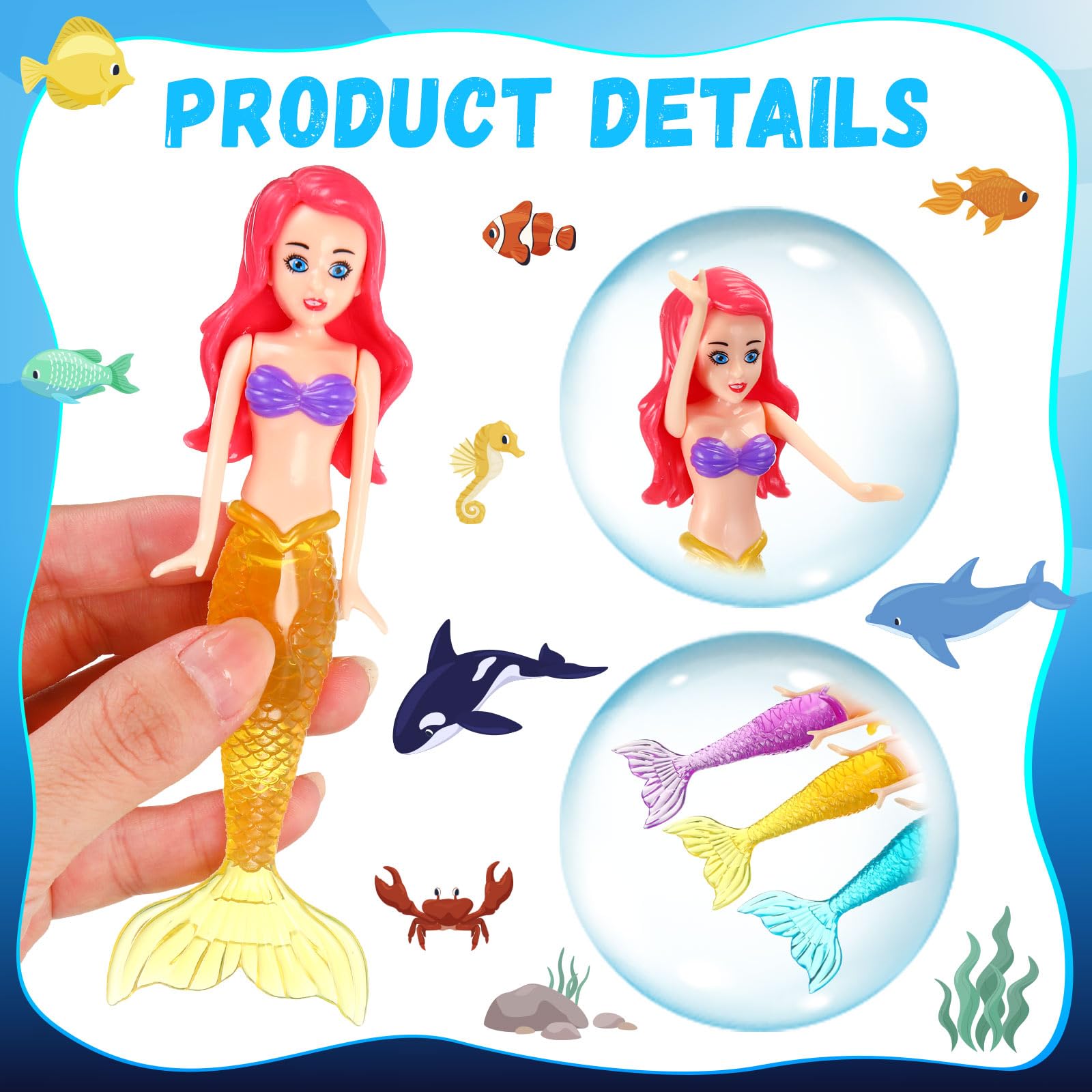 Non floating mermaid toys for pool and bathtub play
