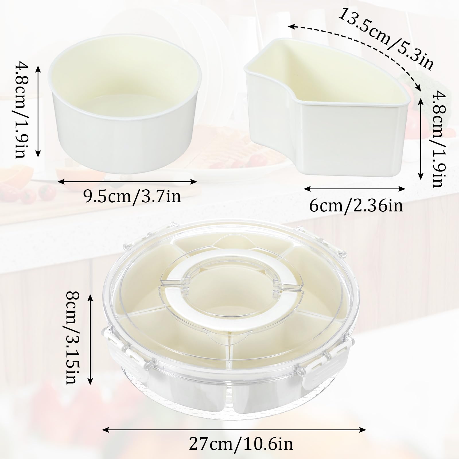 Beige rotating snack tray pair 11 x 11 inches