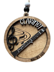 Clarinet marching band Christmas tree ornament two-layer laser cut wood