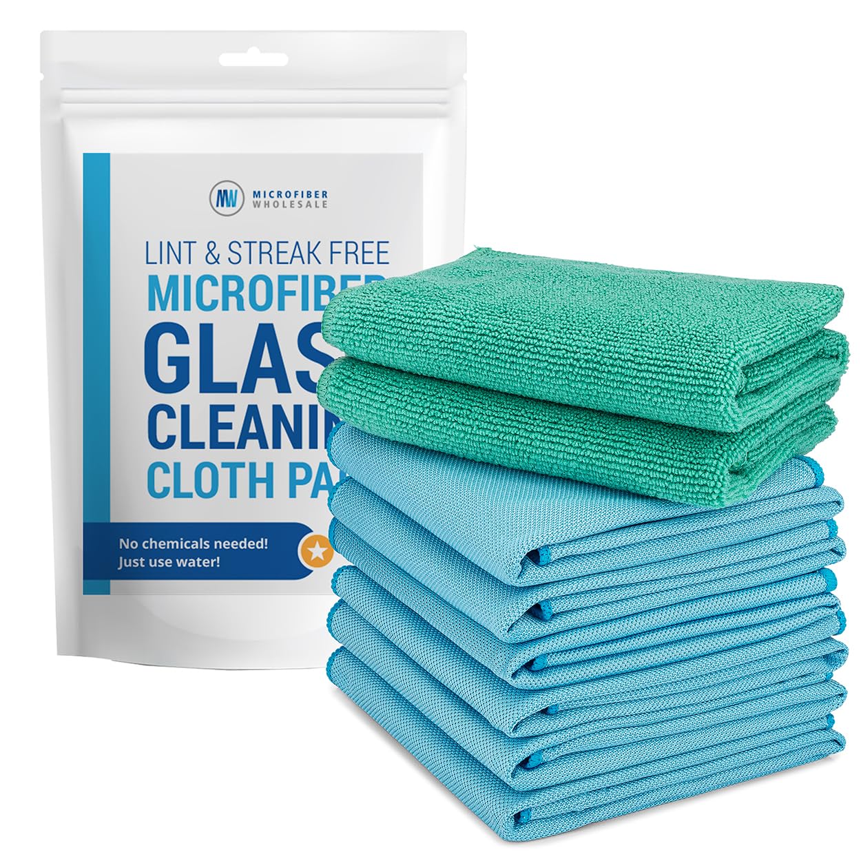 Claro 2 Step Glass Cleaning Cloth 8-Pack damp green and dry blue microfiber towels
