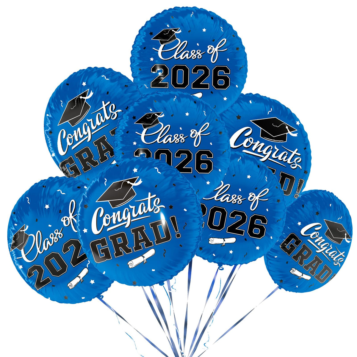 12pcs 18in blue balloons for Class of 2026 graduation