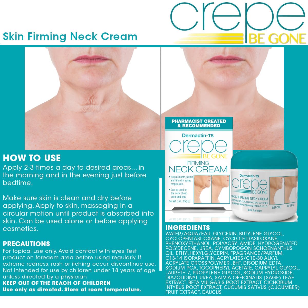 Non-greasy formula neck cream packaging
