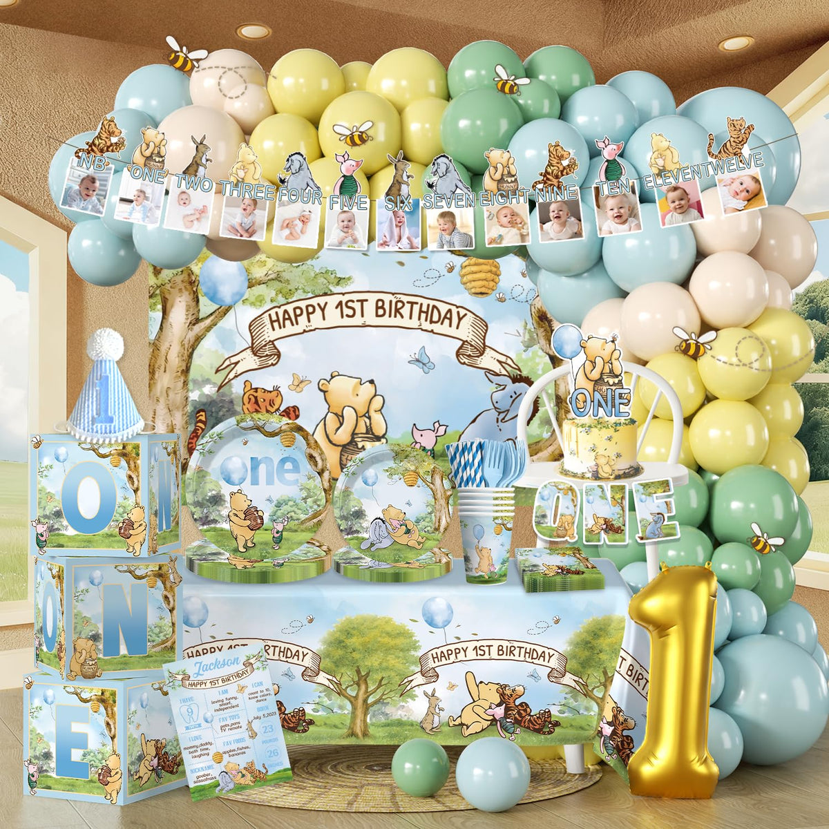 classic bear 1st birthday decorations banner backdrop and tableware