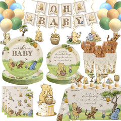 Classic Winnie Bear baby shower decorations plates set packaging