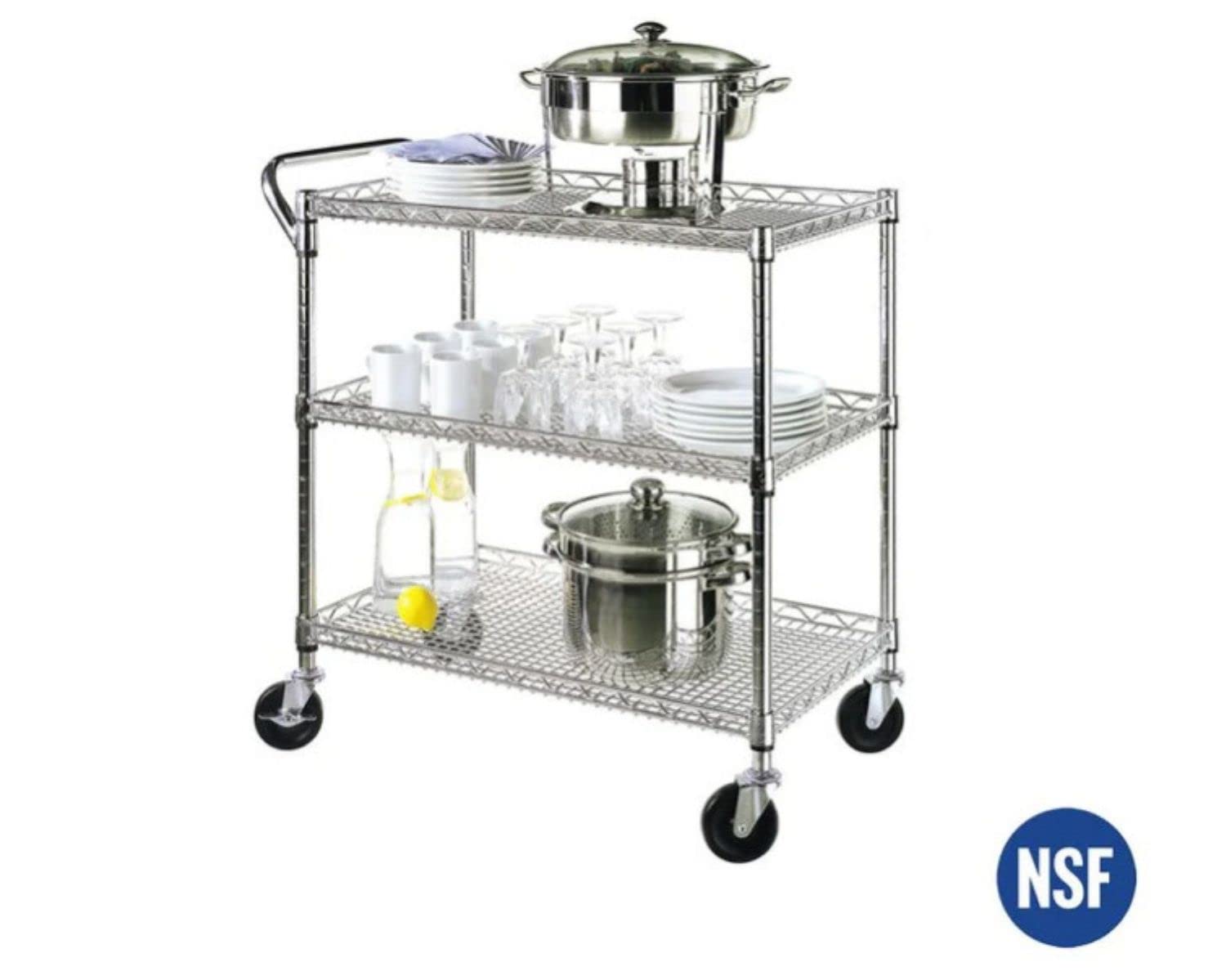 classics 3 shelf wire shelving cart with handle