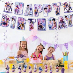 Cake toppers and background cloth as part of themed party kit