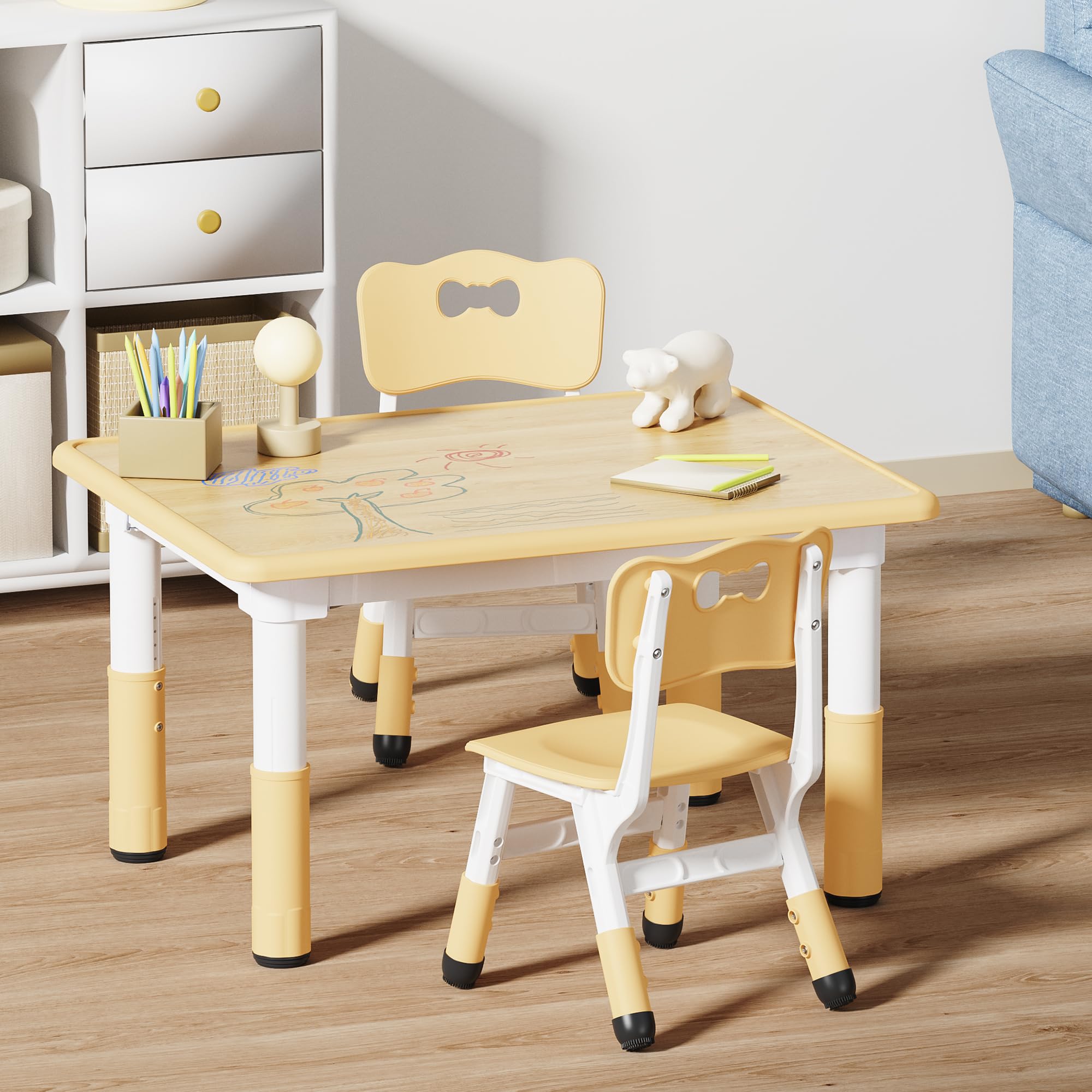 Table reinforced with screws and braces