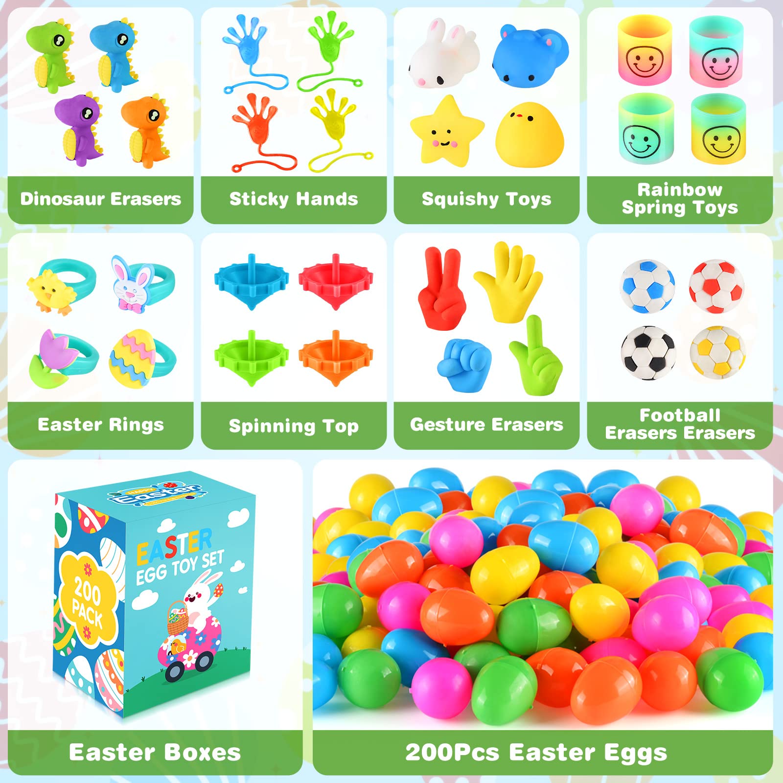 Lightweight bulk Easter eggs with toys for sharing