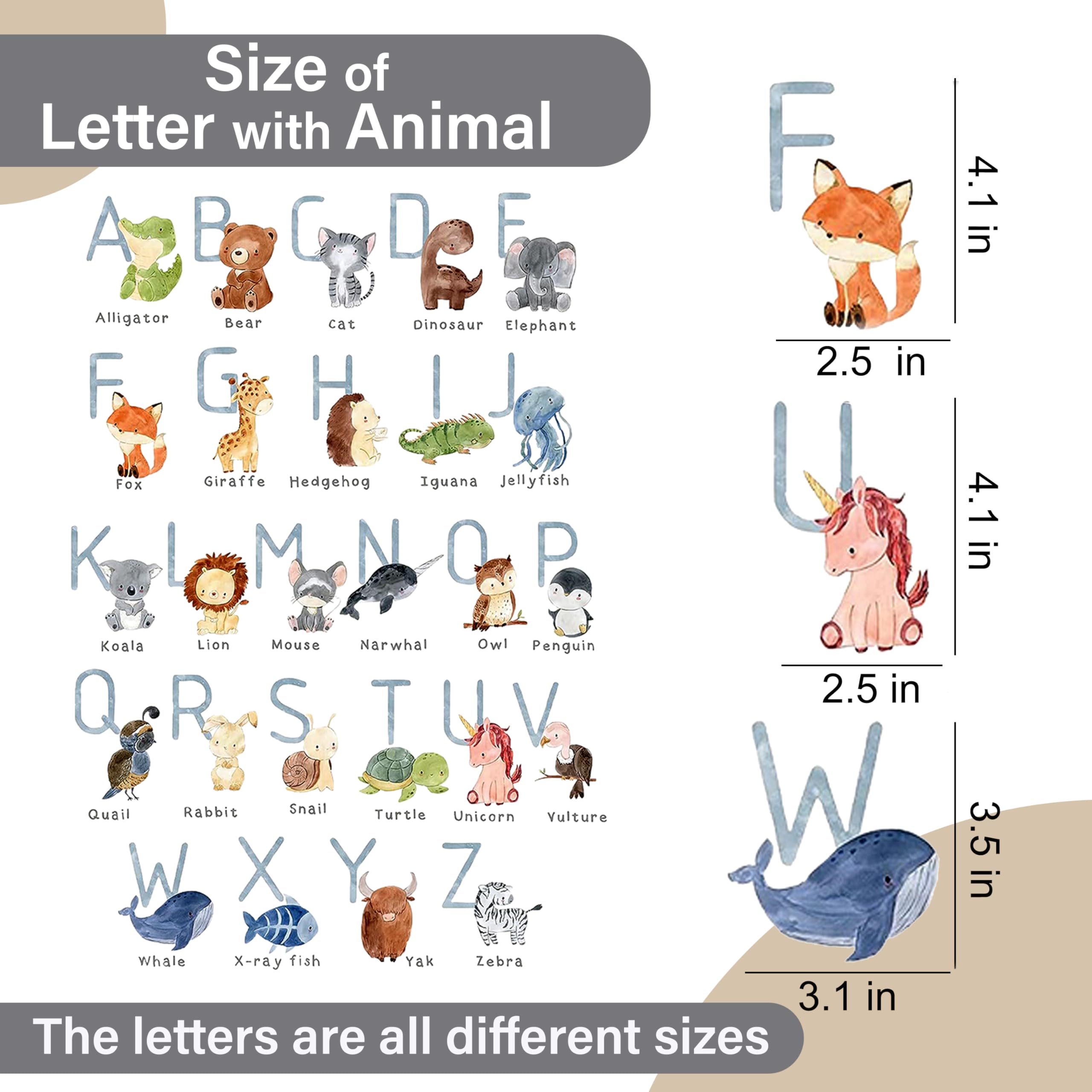 Classroom wall decals featuring animal alphabet letters