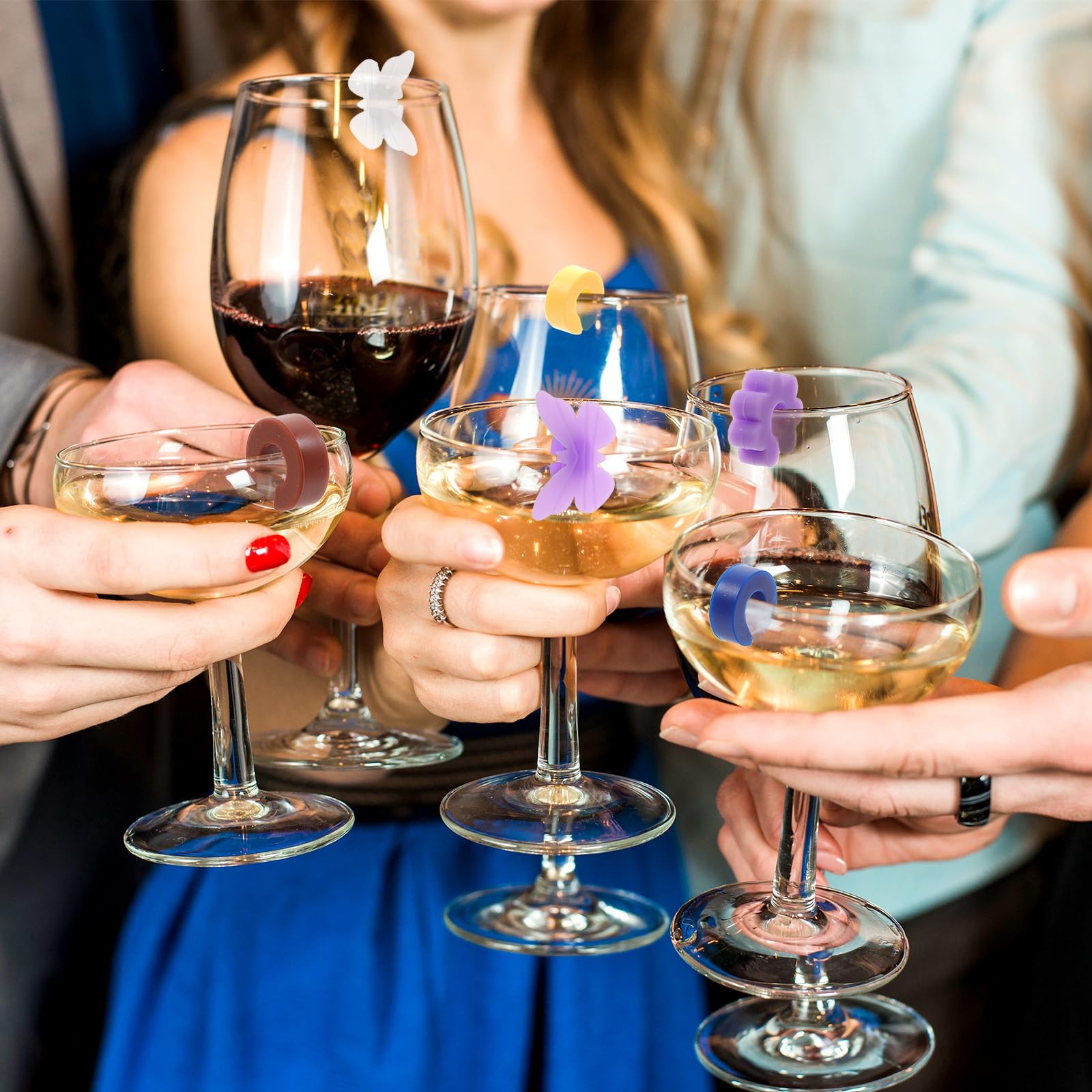 Classy silicone wine glass charms for celebrations
