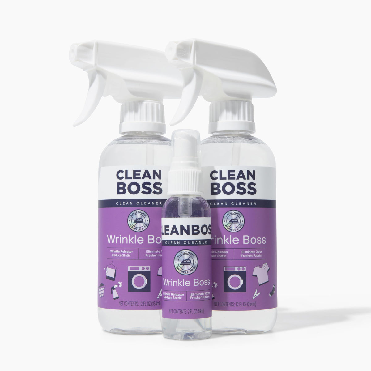 CleanBoss wrinkle release spray clothing bottle