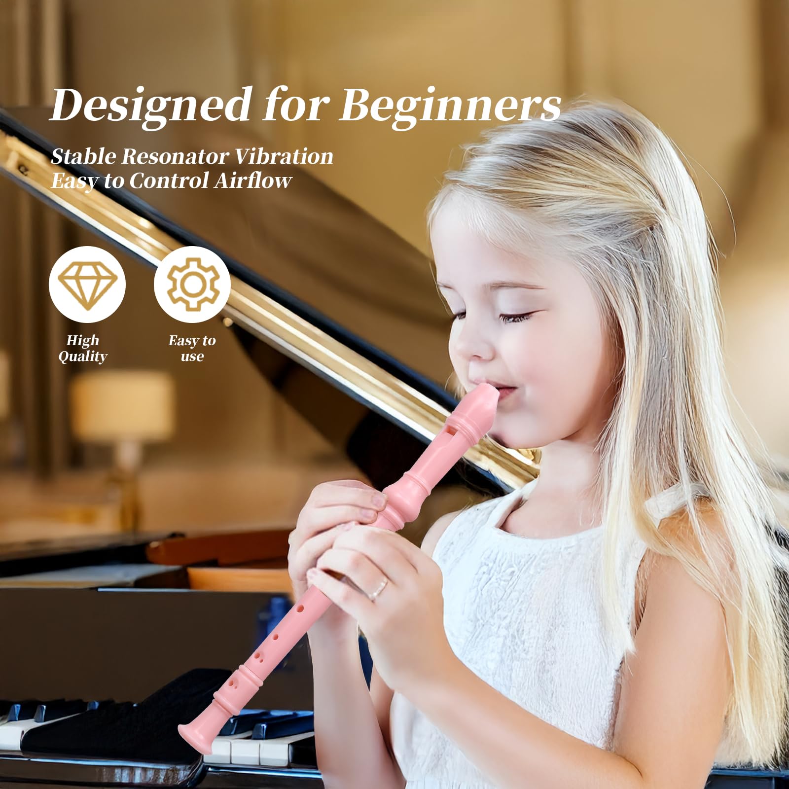 Durable pink soprano recorder for beginners