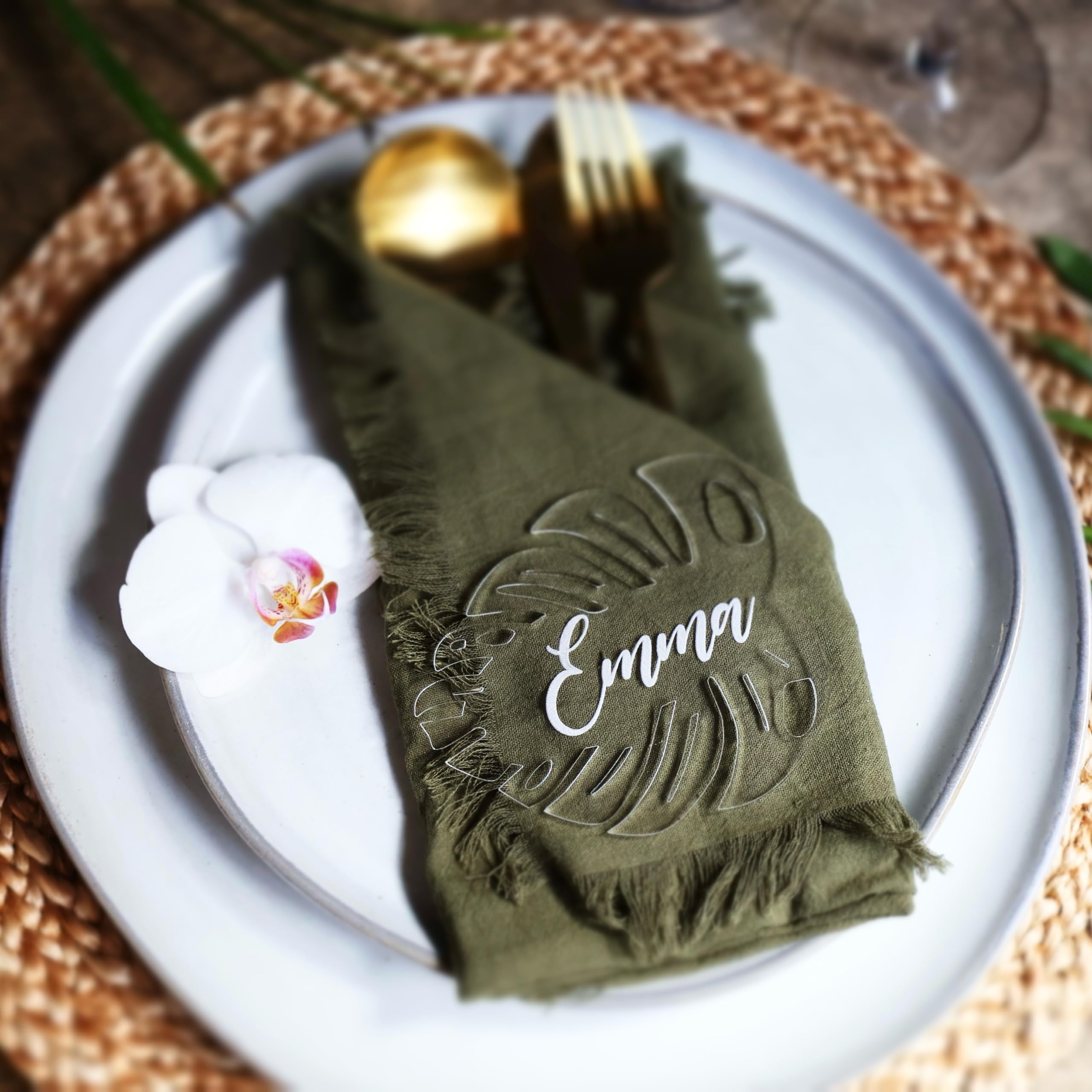 Monstera leaf name tag with clear acrylic finish
