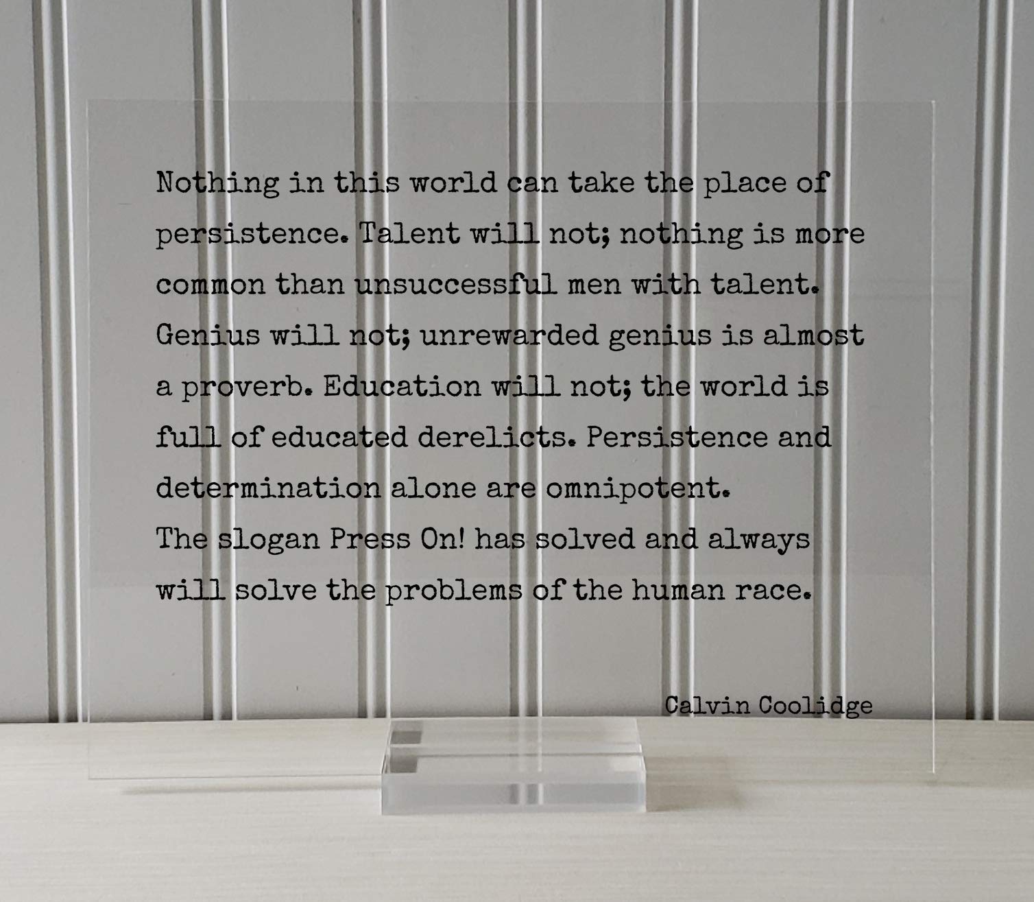 Clear acrylic floating quote wall art Calvin Coolidge