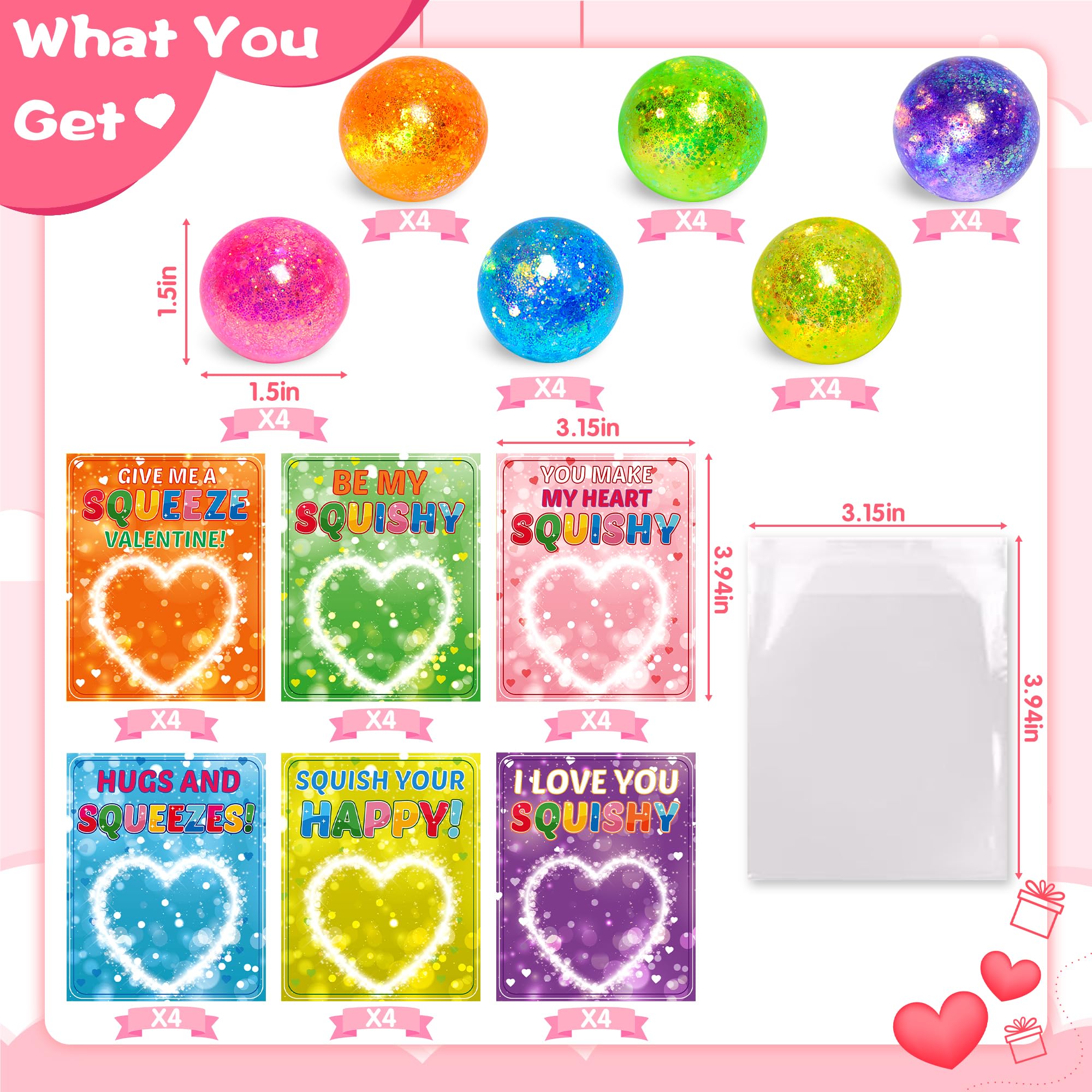 Transparent bags for valentines day cards and stress balls