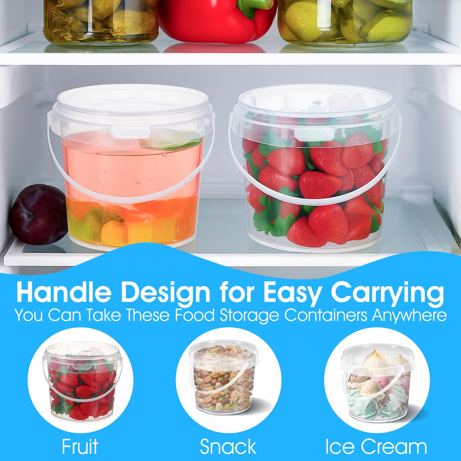 Stackable clear bucket with lid for snacks