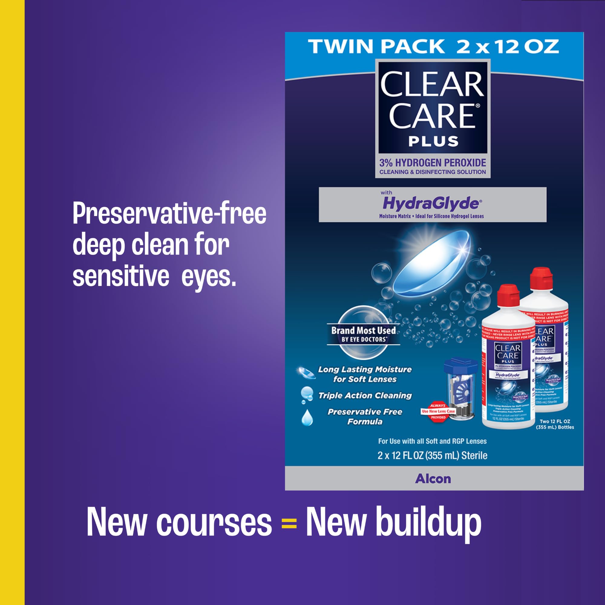 Two CLEAR CARE Plus bottles in 12 Oz 2 Pack