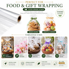 Gift basket wrapped with clear cellophane wrap roll from Craft and Party