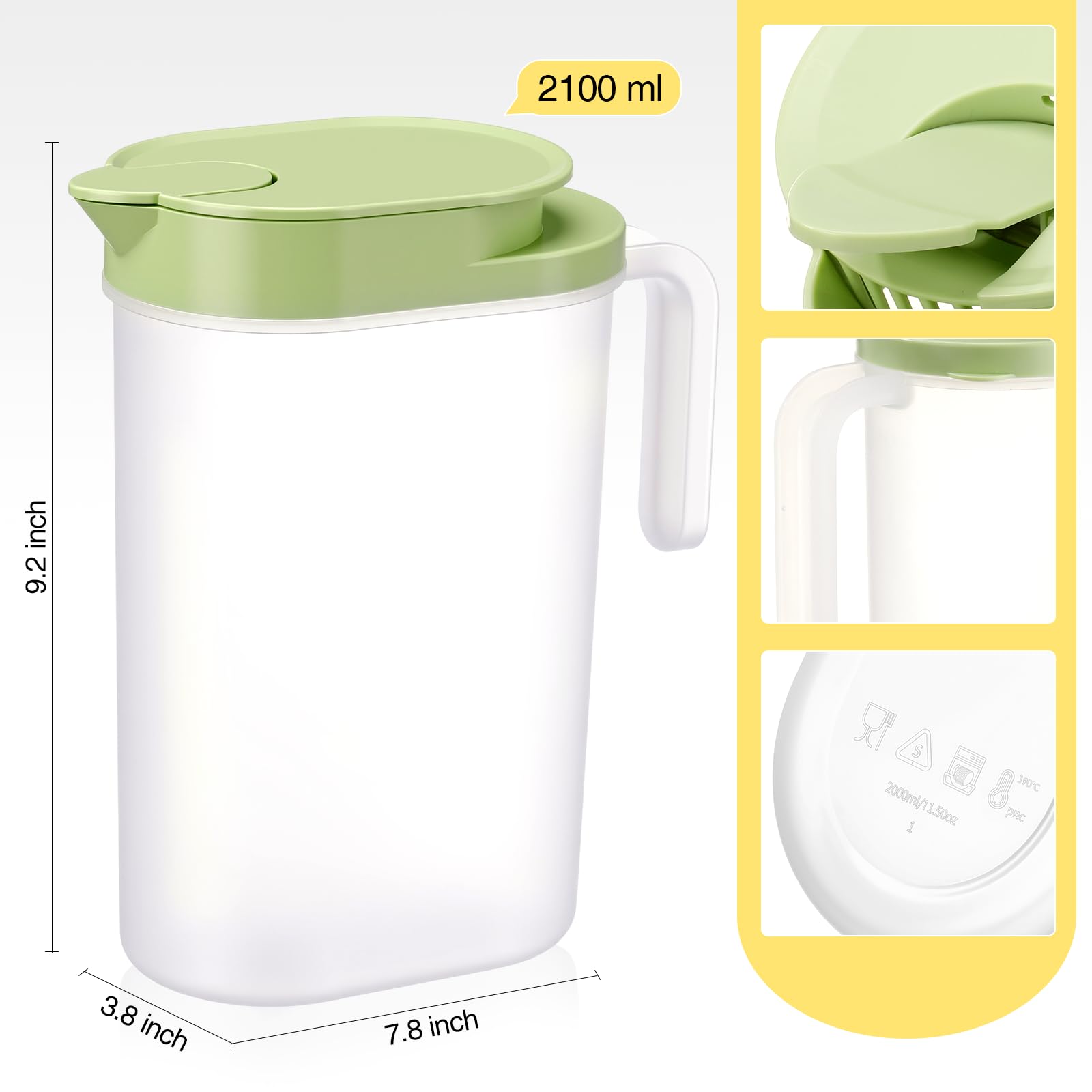 Transparent clear green water pitcher for kitchen storage