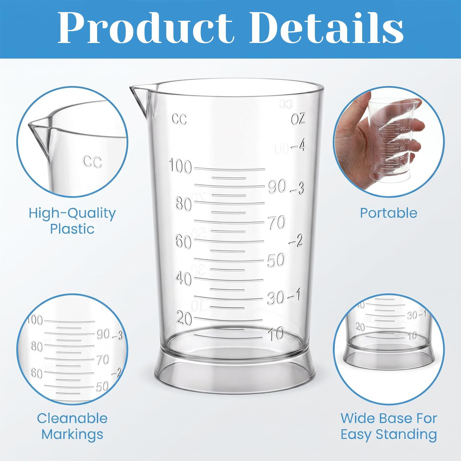120 ml capacity per cup with oz and ml markings