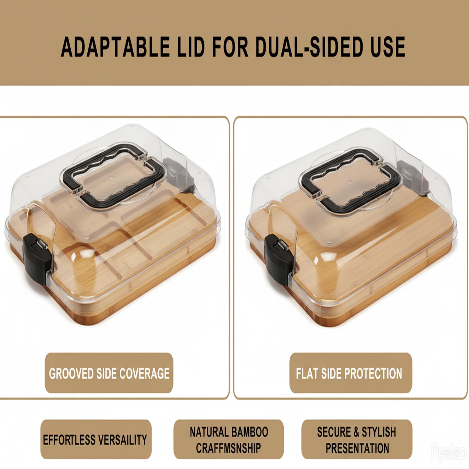 Clear locking lid on charcuterie board with compartments